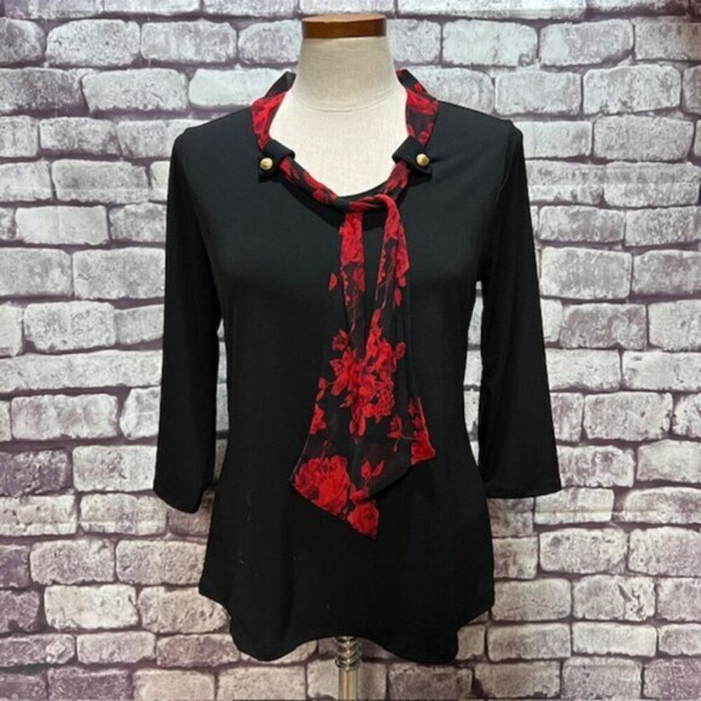Adele & May Black & Red Blouse W/ Front Tie Size M